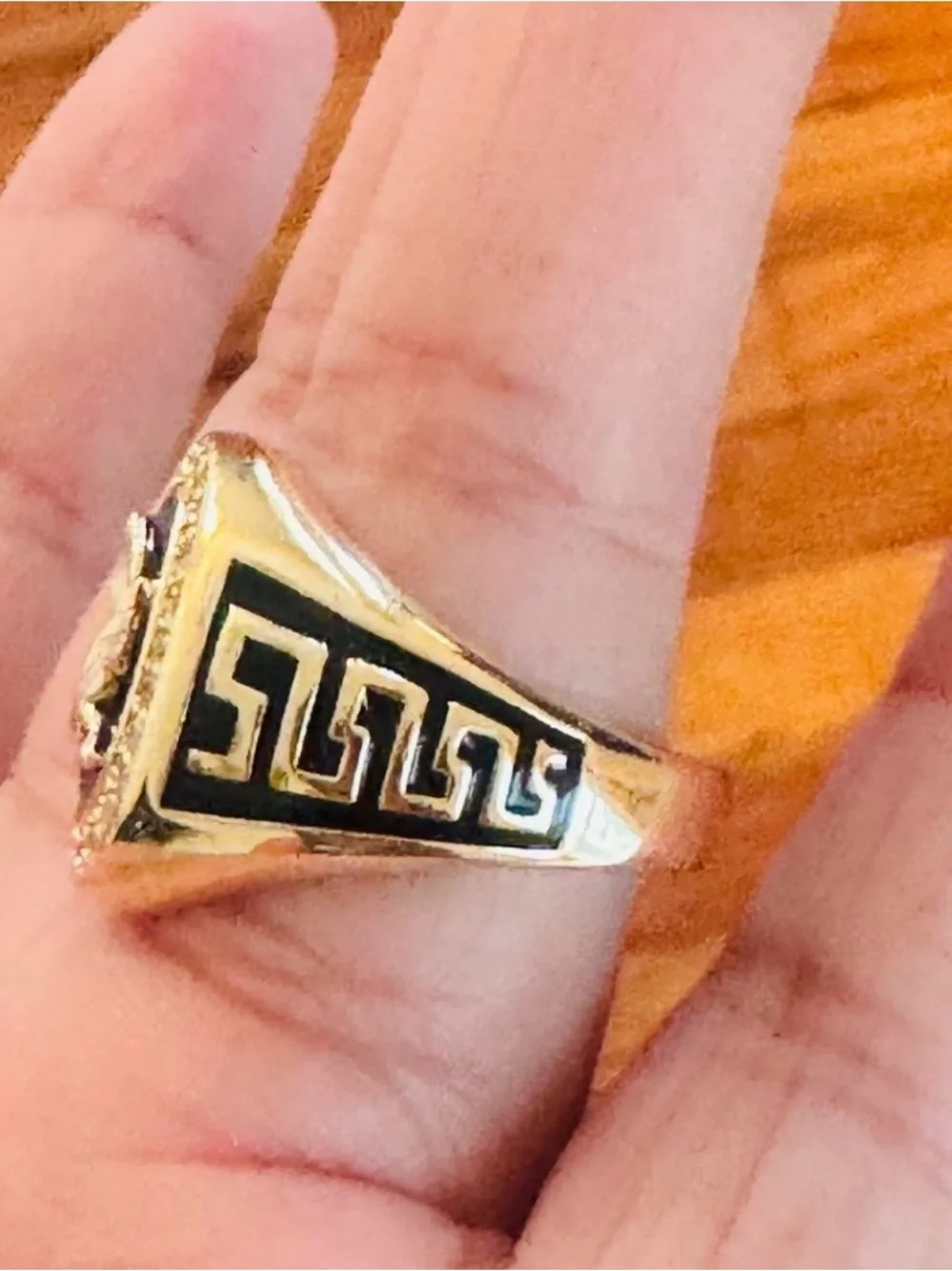 18K Gold Plated Eagle Emblem Ring with Black Enamel and Crystal Halo. Adjustable